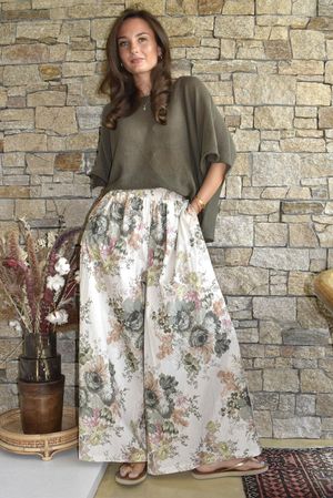 Country Garden Chintz Palazzo Khaki